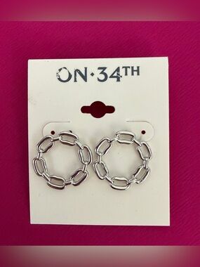 On 34th Silver Chain-Link Circle Pierced Earrings NWT